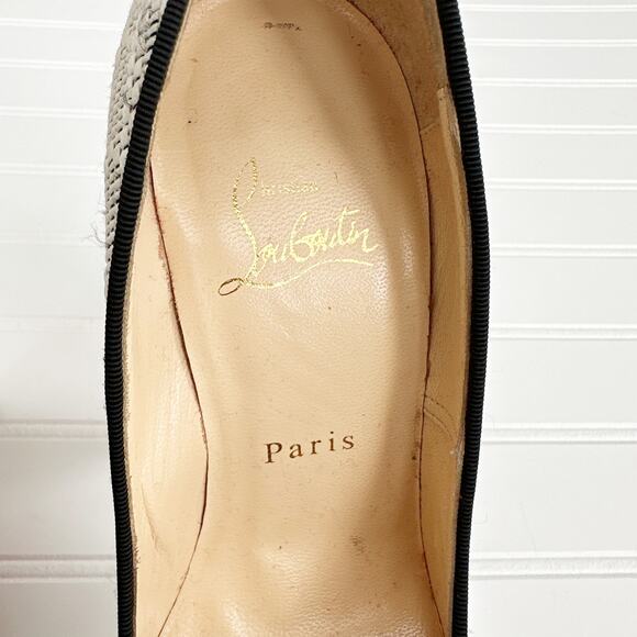 Christian Louboutin Raffia Daffodile Platform Y2K Vintage Pumps Black White - Picture 6 of 13